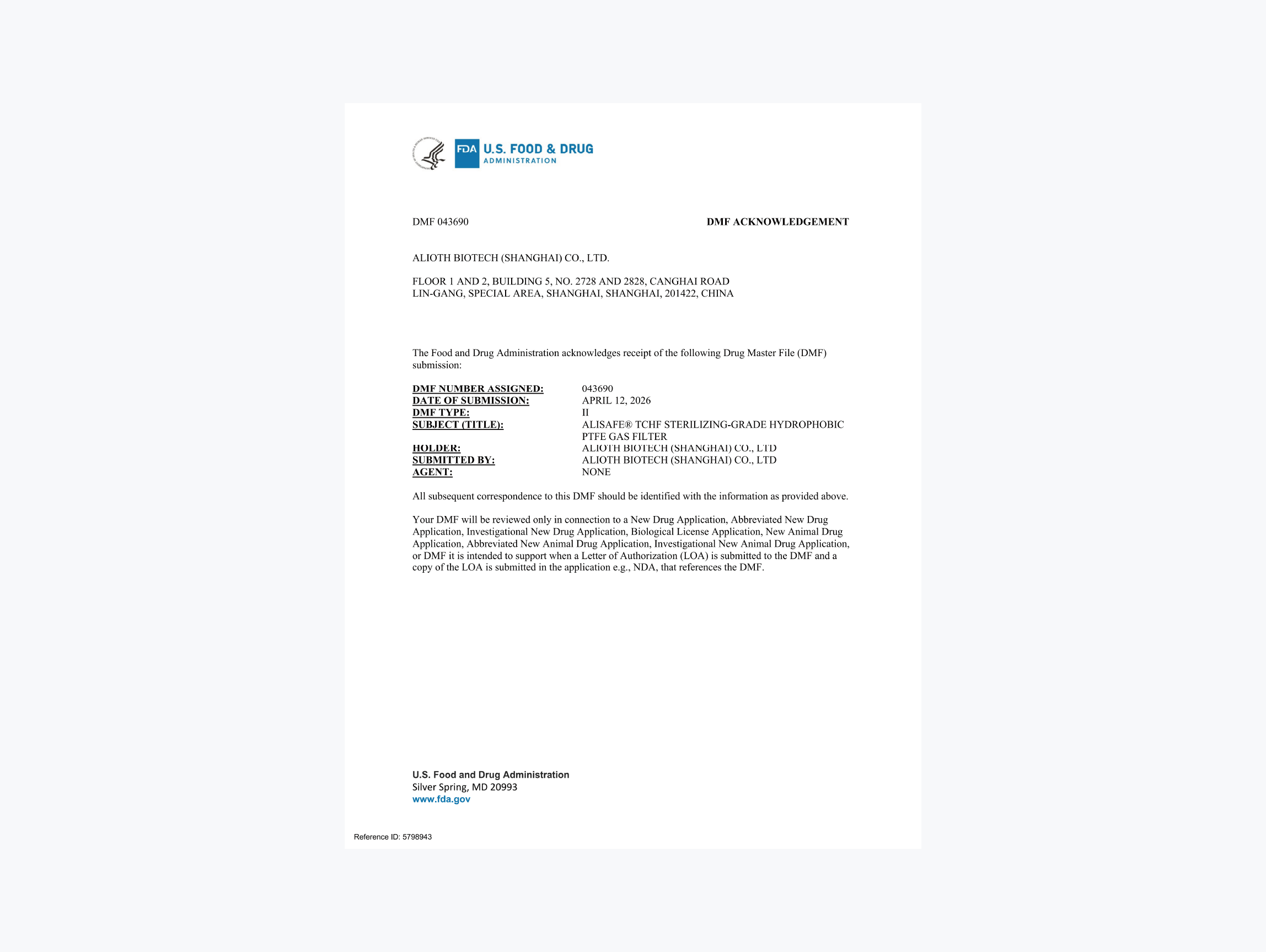 TCHF 除菌级疏水PTFE气体过滤器FDA DMF Ⅱ类备案